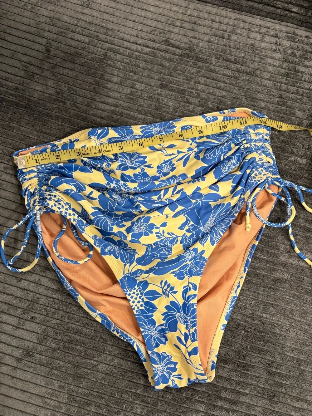 NEW J. Crew Ruched High-Rise Bikini Bottom in Blue Floral